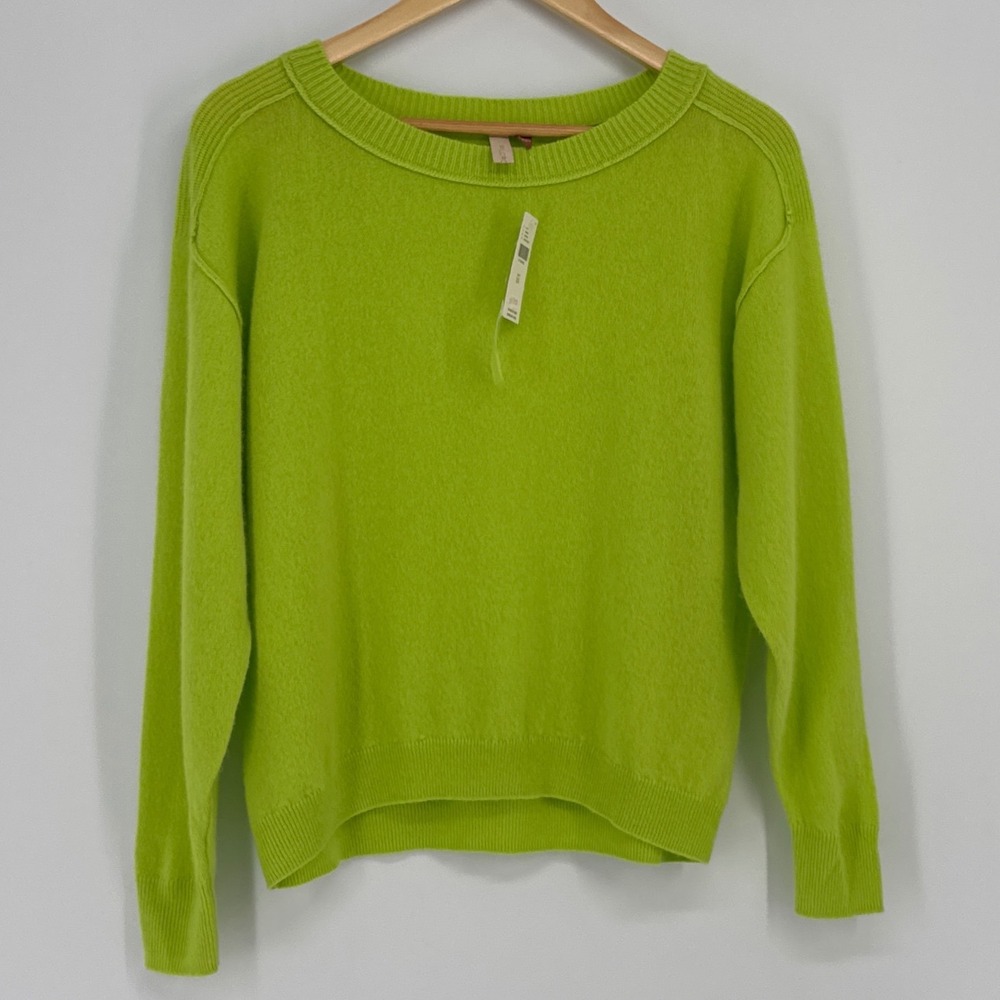 Pilcro Anthropologie Cashmere Sweater Womens XS Lime Green Crew Neck Knit NEW